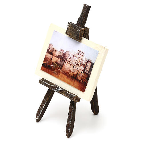 Easel with landscape picture, for 10 cm nativity 10x5x5 cm 2