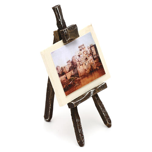 Easel with landscape picture, for 10 cm nativity 10x5x5 cm 3