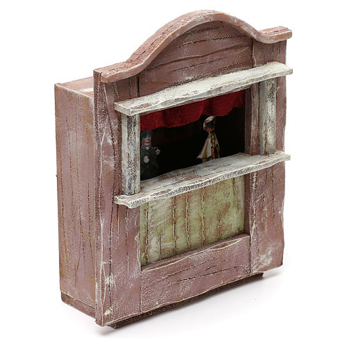 Teatro de fantoches madeira 20x15x10 cm para presépio com figuras de 10 cm de altura média 3