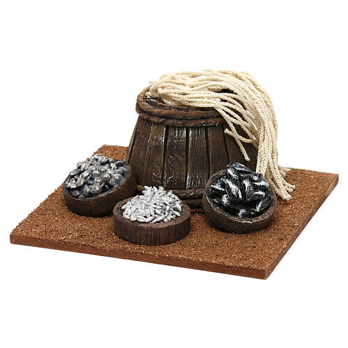 Fischhändler Szene mit Fass für Krippe 10 cm 10x5x10 cm 2