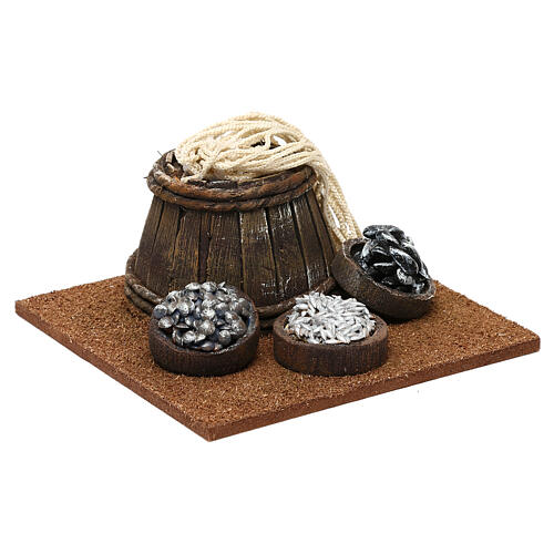 Fischhändler Szene mit Fass für Krippe 10 cm 10x5x10 cm 3