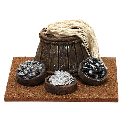 Ambientazione pescivendolo con barile presepe 10 cm 10x5x10 cm 1