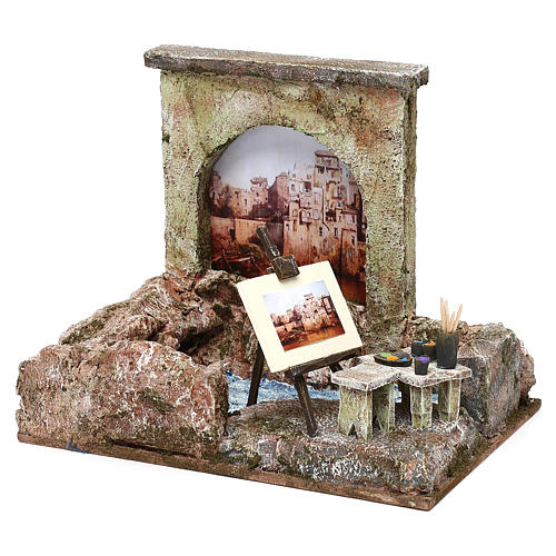Street artist setting for 12 cm Nativity scene, 20x25x15 cm 2