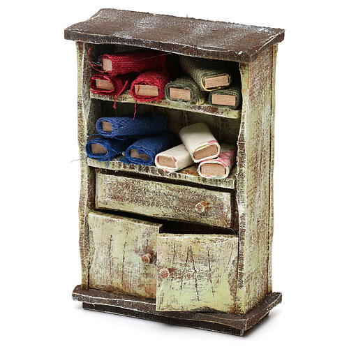 Schrank mit Stoffrollen eines Schneiders für Krippe 12 cm 10x10x5 cm 2
