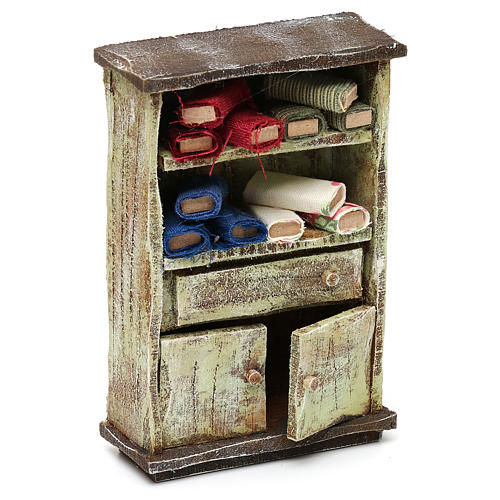 Cupboard with fabric rolls for 12 cm Nativity scene, 10x10x5 cm 3