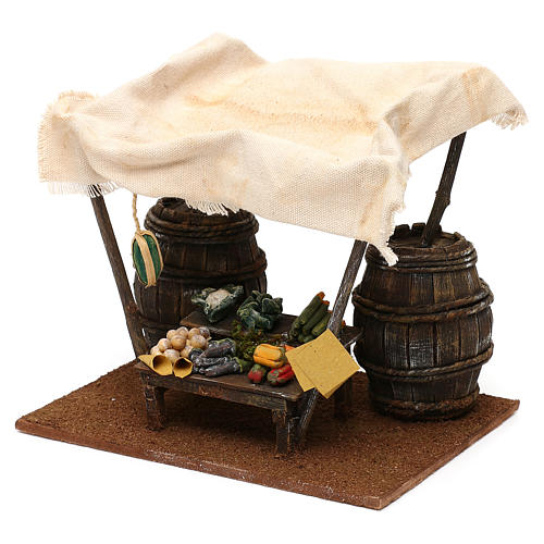 Greengrocer stall with barrels for 12 cm Nativity scene, 20x20x15 cm 3