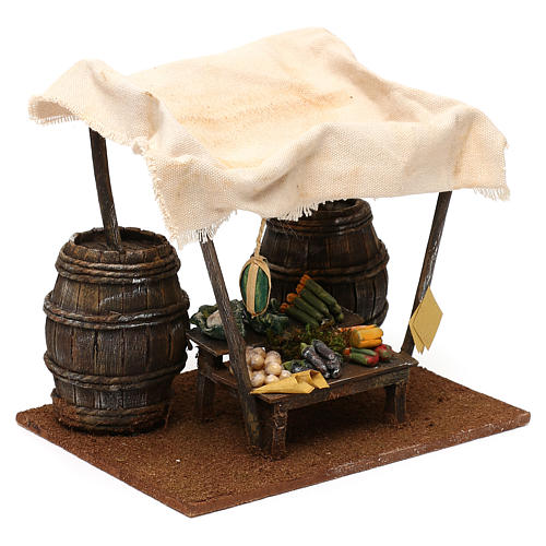 Greengrocer stall with barrels for 12 cm Nativity scene, 20x20x15 cm 4