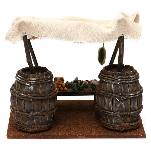 Greengrocer stall with barrels for 12 cm Nativity scene, 20x20x15 cm 5