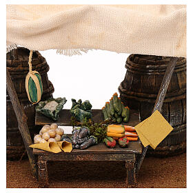 Miniature fruit stand with barrels and tent, 12 cm nativity 20x20x15 cm