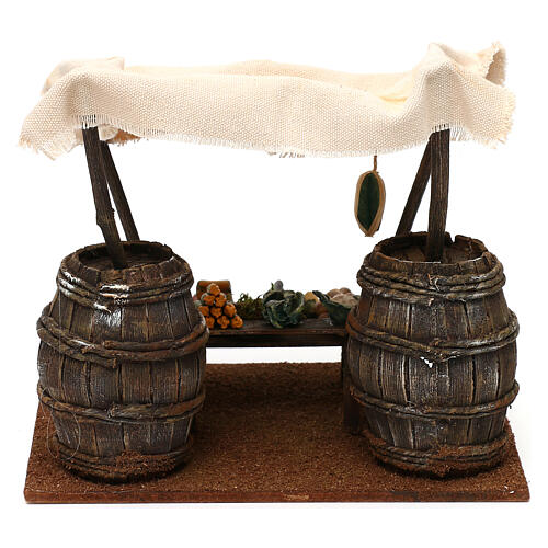 Miniature fruit stand with barrels and tent, 12 cm nativity 20x20x15 cm 5