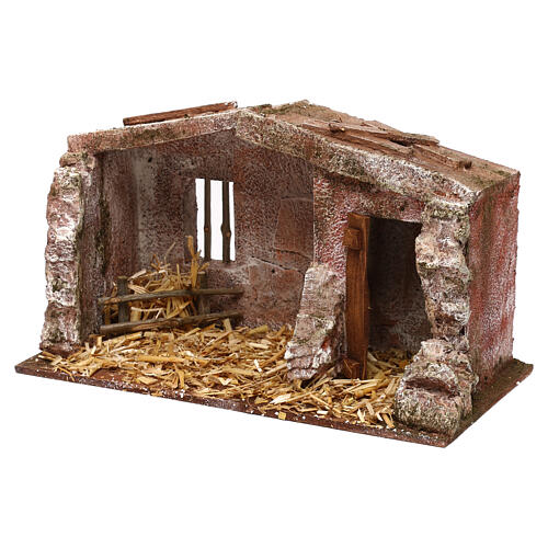 Stone shack in with straw for 10 cm Nativity scene, 20x30x15 cm 3