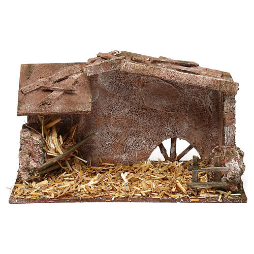 Stable with barn and straw measuring 15x25x15 cm for 10 cm nativity scenes 1
