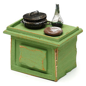 Green shop table with tools for 10 cm Nativity scene, 10x10x5 cm