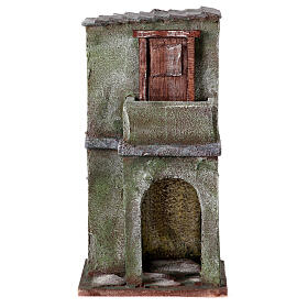 Casetta muratura verde con balconcino e stalla 25x15x10 cm presepi 10 cm