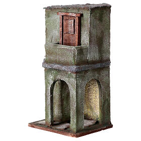 Casetta muratura verde con balconcino e stalla 25x15x10 cm presepi 10 cm