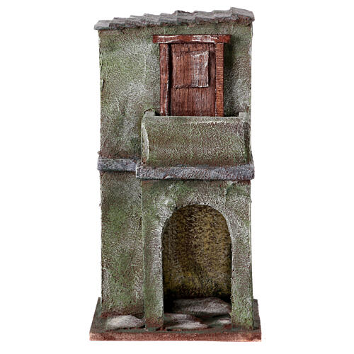 Green brick house with balcony and stable 25x15x10 cm, for 10 cm nativity 1