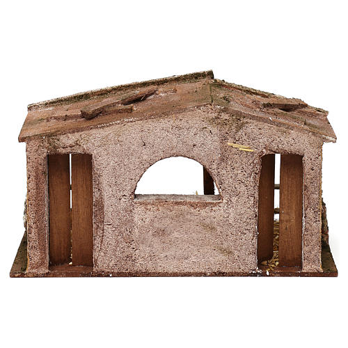 Shack with manger and two doors for 10 cm Nativity scene, 20x30x15 cm 4