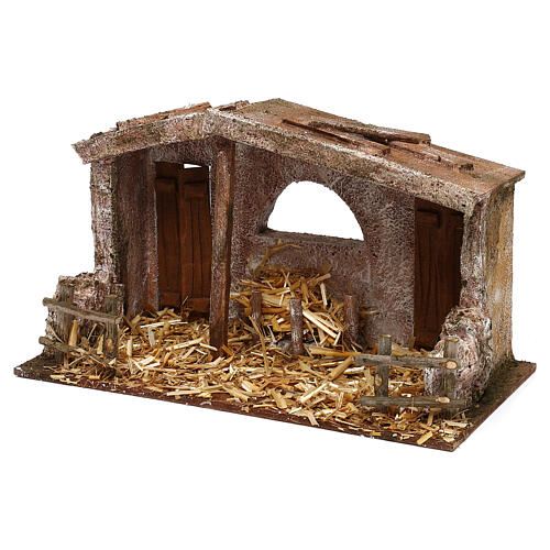 Nativity stable with fence and 2 doors 20x30x15 cm, for 10 cm nativity 2