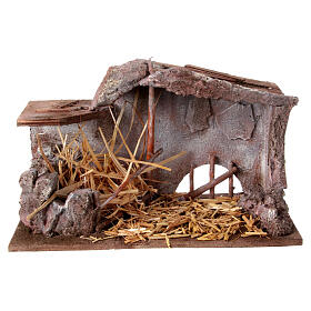 Shack with straw and manger for 12 cm Nativity scene, 20x35x20 cm