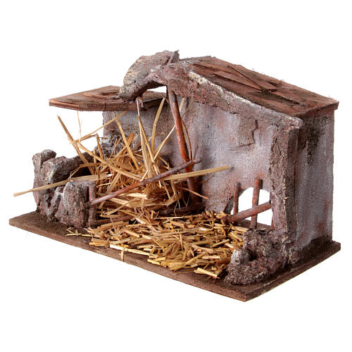 Shack with straw and manger for 12 cm Nativity scene, 20x35x20 cm 3