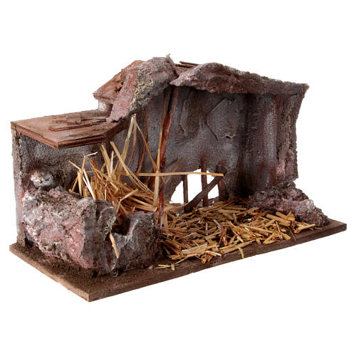 Shack with straw and manger for 12 cm Nativity scene, 20x35x20 cm 5