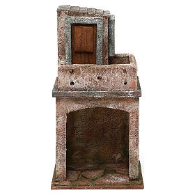 Settings, houses, workshops, wells: House with balcony and roofed area for 10 cm Nativity scene, 25x15x10 cm Settings, houses, workshops, wells: House with balcony and roofed area for 10 cm Nativity scene, 25x15x10 cm