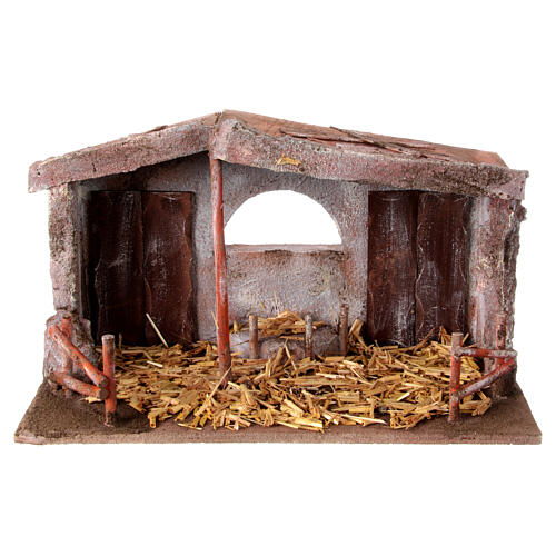 Shack with fenced fireplace for 12 cm Nativity scene, 20x35x10 cm 2