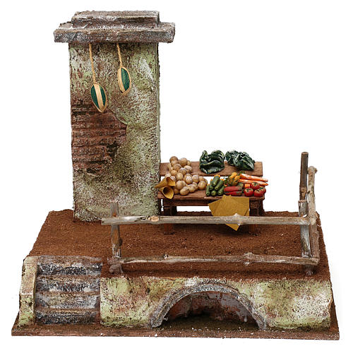 Décor avec étal de marché 20x25x20 cm pour crèche de 12 cm 1