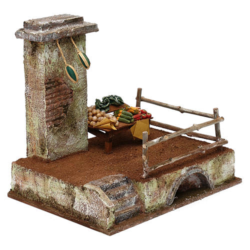 Ambientazione con banchetto di 20x25x20 cm per presepe 12 cm 3