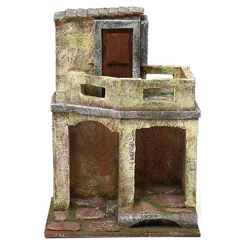House with balcony and shelter for 10 cm Nativity scene, 30x20x15 cm 1