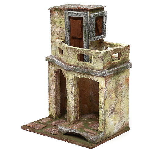 House with balcony and shelter for 10 cm Nativity scene, 30x20x15 cm 2
