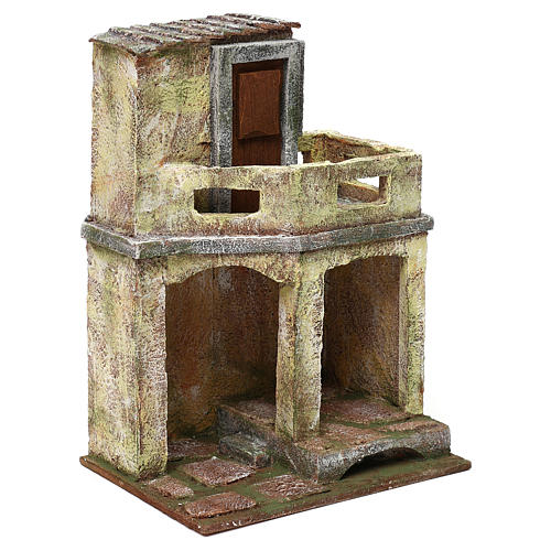 House with balcony and shelter for 10 cm Nativity scene, 30x20x15 cm 3
