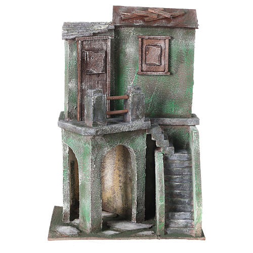 House with stairs and roofed area for 10 cm Nativity scene, 35x25x15 cm 1