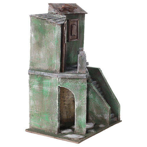 House with stairs and roofed area for 10 cm Nativity scene, 35x25x15 cm 3