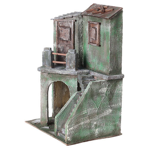 Casetta con scale e grotta di 35x25x15 cm per presepe di 10 cm 2