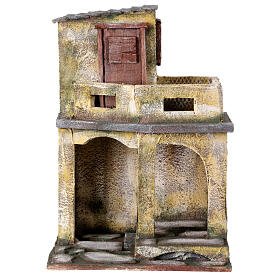 Building with balcony and shelter for 12 cm Nativity scene, 35x25x20 cm