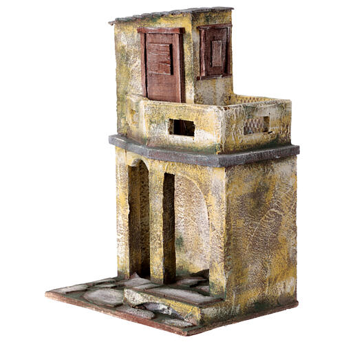 Building with balcony and shelter for 12 cm Nativity scene, 35x25x20 cm 2