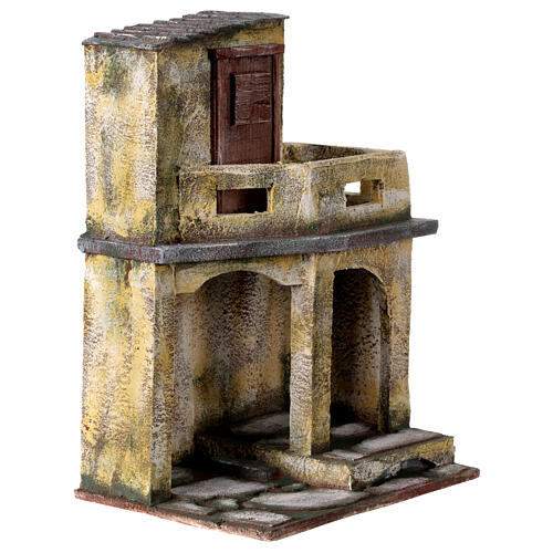 Building with balcony and shelter for 12 cm Nativity scene, 35x25x20 cm 3