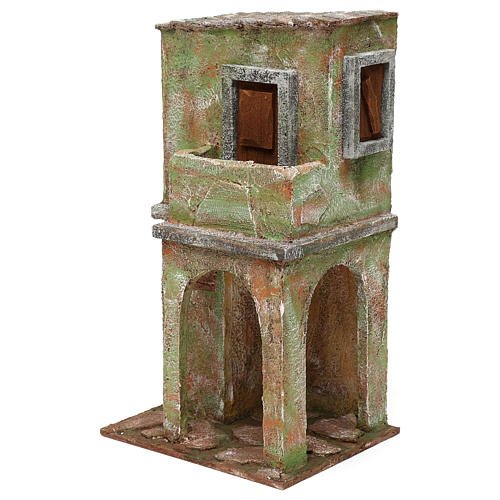 Casinha em alvernaria verde com balcão e estábulo 35x20x15 cm para presépio com figuras de 12 cm de altura média 2