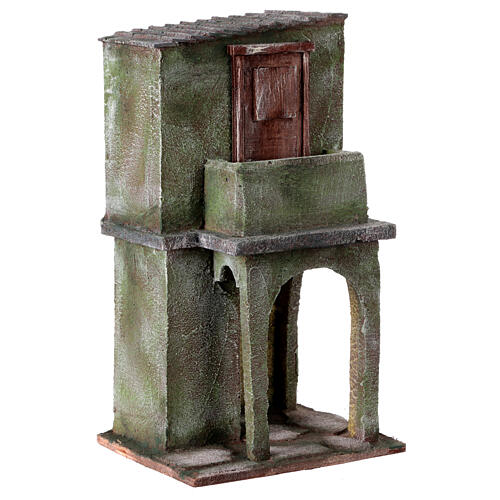 Brick house in green with balcony and stable 35x20x15 cm for 12 cm nativity 3