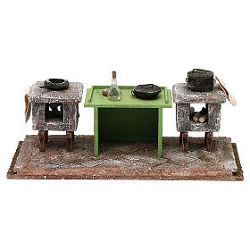 Küche mit Tisch und Töpfern 15x25x10cm für Krippe