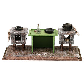 Cucina con banco e pentole 10x25x10 cm presepe 12 cm