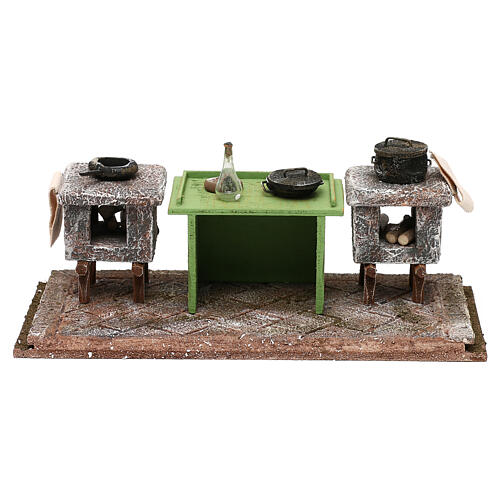 Miniature kitchen with counter and pots 10x25x10 cm, 12 cm nativity 1
