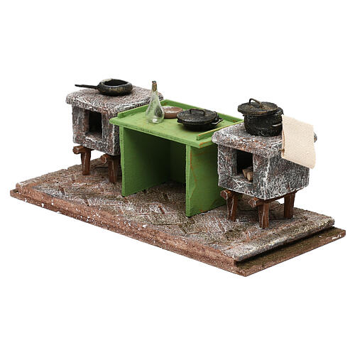 Miniature kitchen with counter and pots 10x25x10 cm, 12 cm nativity 2