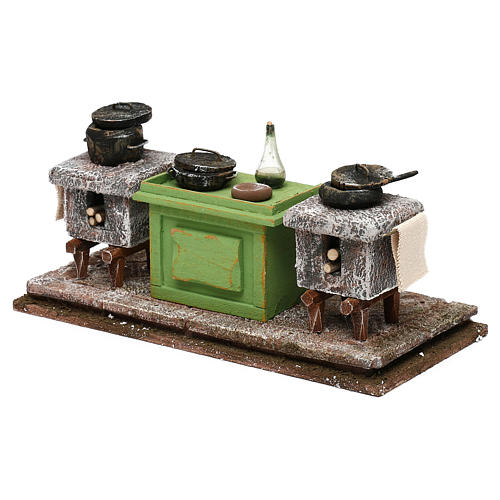 Kitchen with desk and pots for Nativity scene, 10x20x10 cm 2