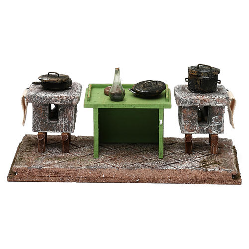 Kitchen with desk and pots for Nativity scene, 10x20x10 cm 4