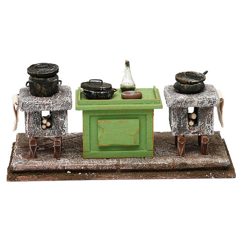 Cuisine avec plan de travail et casseroles 10x20x10 cm 1