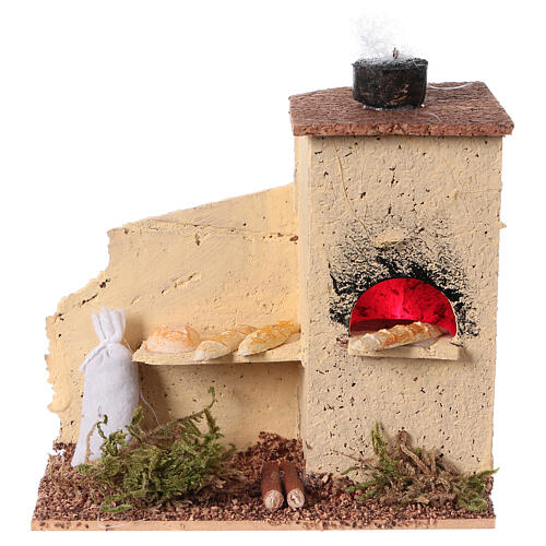 Bread oven in cork with flame effect in miniature, 10x10x5 cm 1