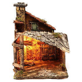 Settings, houses, workshops, wells: Nativity stable with lights for Neapolitan nativity scene, 30x30x40 cm Settings, houses, workshops, wells: Nativity stable with lights for Neapolitan nativity scene, 30x30x40 cm