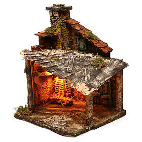 Settings, houses, workshops, wells: Nativity stable with lights for Neapolitan nativity scene, 30x30x40 cm Settings, houses, workshops, wells: Nativity stable with lights for Neapolitan nativity scene, 30x30x40 cm